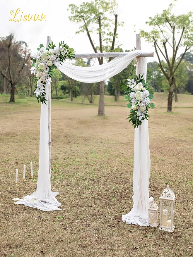 Wedding Arch Flowers, Artificial Flowers for Decoration, 2pcs Flower Swag and 1 pcs Semi-Sheer Chiffon Table Runner Swag for Beautiful Dream Wedding Ceremony Floral Decor - Pack of 3