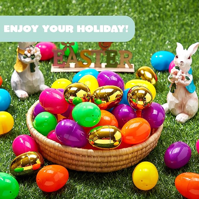 JOYIN 1000PCS Easter Eggs, Plastic 2.3" 994PCS Colorful with 6PCS Golden Eggs Bulk Empty Fillable for Easter Hunt Party Favor Basket Stuffers Filler Classroom Prize Supplies Decor