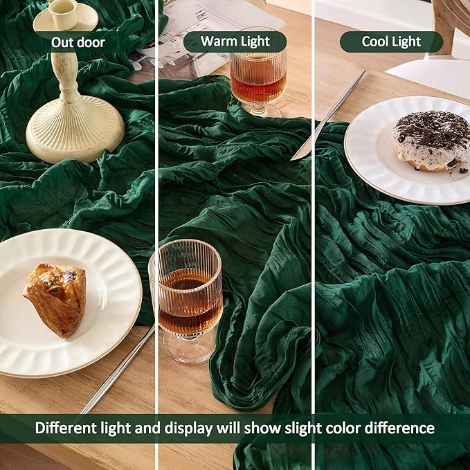 6 Pack Christmas Table Runner 120 Inch Boho Rustic Gauze 10 FT Emerald Green Cheese Cloths Table Runners Decorations for Spring Summer Birthday Party Baby Shower Wedding Holiday Home Decor