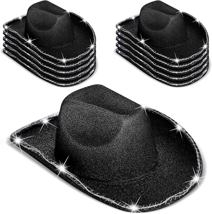 Kigeli 10 Pcs Lights LED Cowboy Cowgirl Hat LED Flashing Hat Cowgirl Hat for Western Cowboy Role Play(Silver,Sequin)