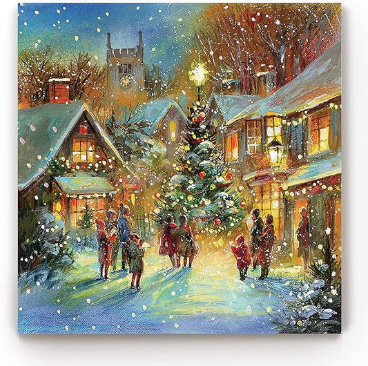 Renditions Gallery Evening Carol by Jim Mitchell Wall Art, Christmas Decor, Idyllic Winter Town, Vibrant Colors, Premium Gallery Wrapped Canvas, Ready to Hang, 16 in H x 16 in W, Made in America