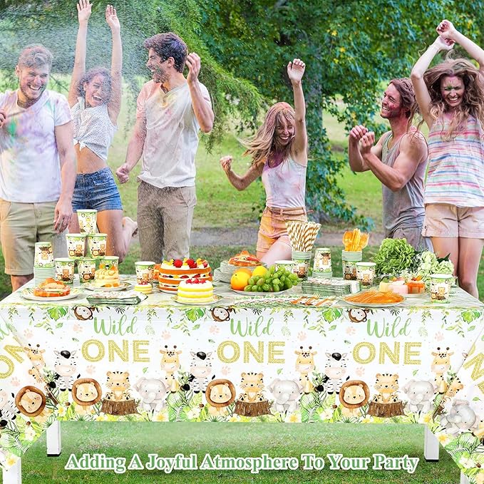 452 Pcs Wild One Birthday Party Decorations for 50, Safari Jungle Wild One Paper Plates Napkins Cups Tablecloth Cutlery Straws for Boys Kids Woodland Themed First Birthday Party Supplies