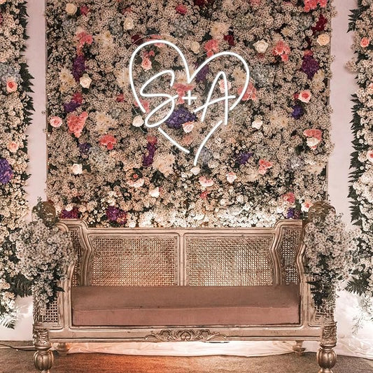 Custom Wedding Initials Neon Sign Couple Initials LED Heart Neon Light Up Sign for Wedding Engagement Party Backdrop Wall Decor Personalized Gifts