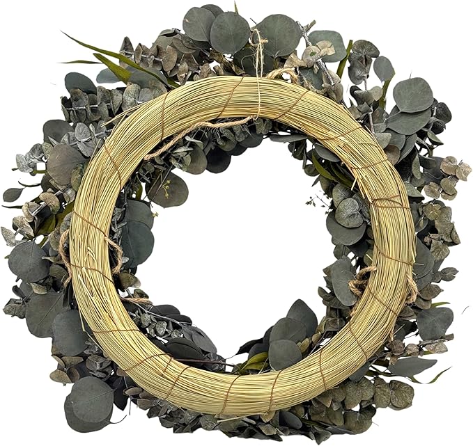 Galt International 21" Green Preserved Eucalyptus Branch Wreath – Fall, Thanksgiving & Christmas Front Door Decoration, Year Round Holiday Home Décor Accent