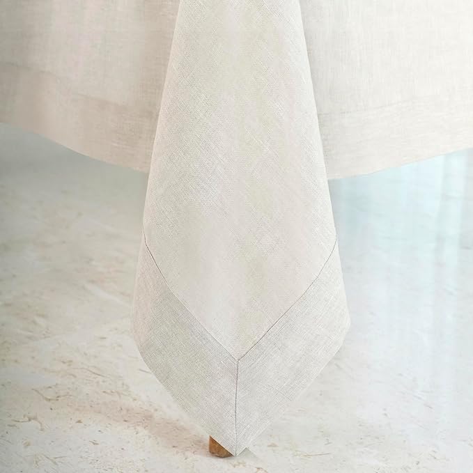 D'Moksha Homes Linen Tablecloth for Rectangle Tables 60 x 156 Inch - 100% Pure Linen Light Natural Tablecloth - Machine Washable Table Cloth for Valentines, Spring, Easter