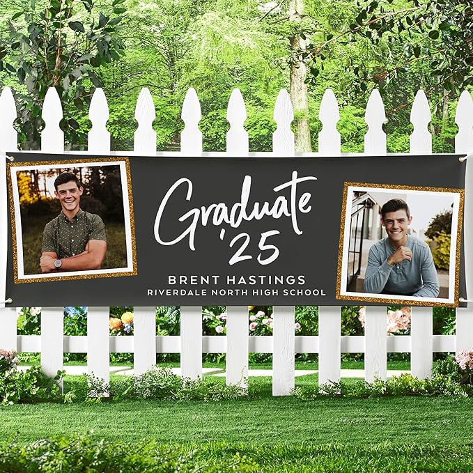 Let's Make Memories Personalized Graduation Banner - Graduation Party Decorations - Customized Congratulations Photo Banner - Class of 2025 - Indoor/Outdoor Vinyl - Success - 10 ft.