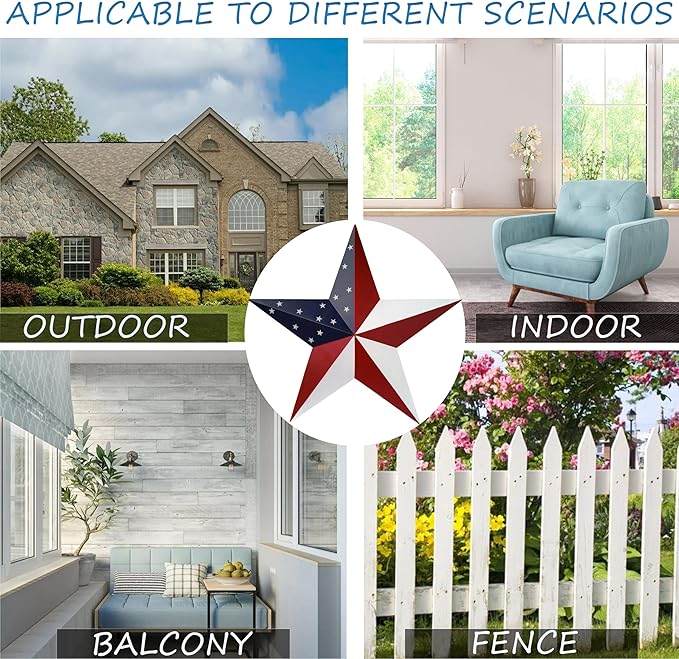 JoyEvy American Barn Star US Flag Stars Indoor Outdoor Decor, Metal Patriotic Star Wall Decoration, Texas Stars for Outside Rustic Vintage Western Country Home Farmhouse Wall Ornament(23.4inch)