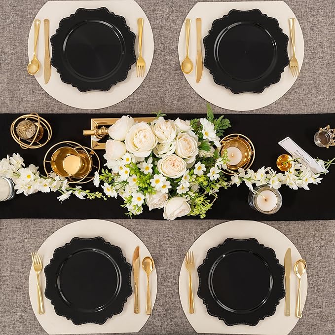 COLOSUS 100pcs Black Plastic Party Dinner Plates - 9.5 Inch- Heavy Duty Disposable Plastic Dinner Plates for Party Wedding and Everyday Use