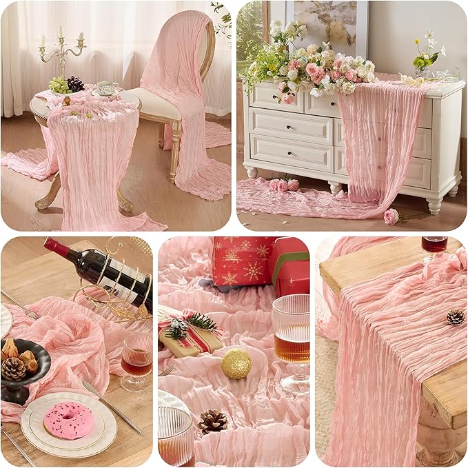 12 Pack Cheesecloth Table Runner 120 Inch Boho Rustic Gauze 10 FT Dusty Pink Cheese Cloths Table Runners Decorations for Spring Summer Birthday Party Baby Shower Wedding Holiday Home Decor
