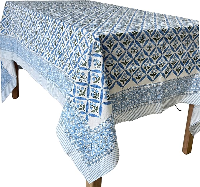ATOSII Cotton Tablecloth Netta Blue 72" X 140" Inches