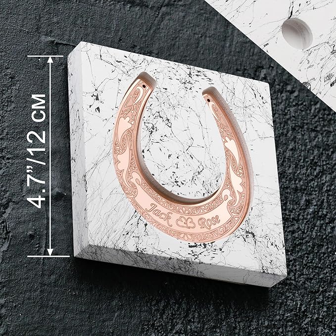 Custom Engraved Copper Horseshoe with Wooden Stand - Personalized Copper Anniversary Decor, Lucky Gift Idea for Couple, Him or Her, Symbol of Strength and Love