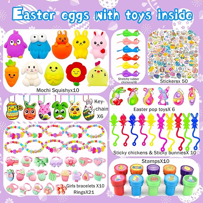 modun 318 pcs Bulk Easter Eggs with Toys inside filled Easter Eggs Easter Basket Stuffers Easter Egg Hunt Easter Party Favors Easter Egg Fillers for Kids Toddlers Boys Girls 100 pack