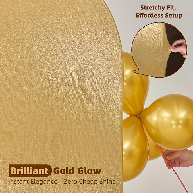Gold Shimmer Arch Backdrop Cover Set of 2 (7.2,6ft),Glitter Spandex Fitted Chiara Cover with Zipper,Thick Sequin Soft Stretchy for Wedding Birthday Baby Shower Graduation Party Photo Backdrop