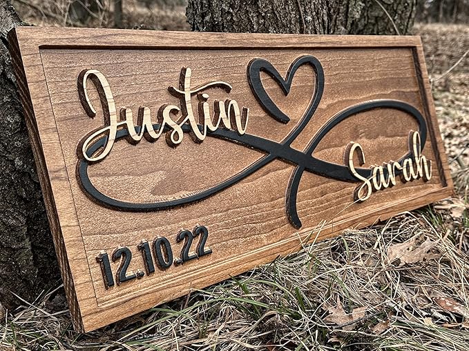 Personalized Heart Wall Decor | Wedding Gift for Couple | Wood Infinity Sign Wedding Date Engagement Anniversary Bridal Shower Gift