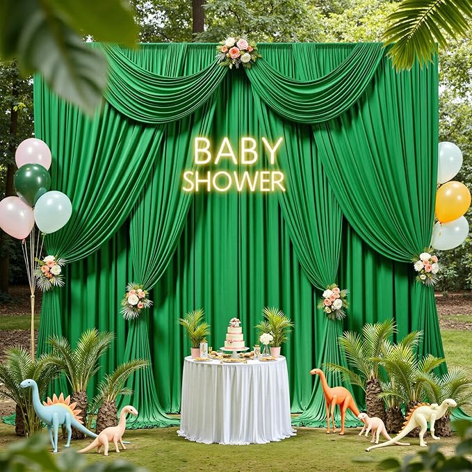 30 ft x 10ft Wrinkle Free Green Backdrop Curtain for Parties, 6 Panels 5x10ft Silky Polyester Green Backdrop Drapes Photo Back Drop Cloth for Wedding Birthday Baby Shower Photography Background