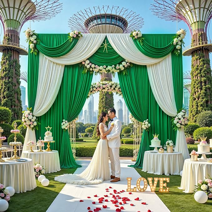 30 ft x 10ft Wrinkle Free Green Backdrop Curtain for Parties, 6 Panels 5x10ft Silky Polyester Green Backdrop Drapes Photo Back Drop Cloth for Wedding Birthday Baby Shower Photography Background