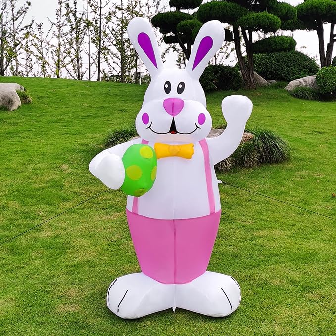 Dearsun 6.2FT Easter Inflatables Bunny Outdoor Decorations Easter Bunny Blow up Yard Decorations with LED Lights for Holiday Party Indoor Outdoor Décor