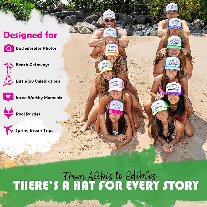Funky Junque Women's Funny Trucker Hats: Adult Humor for Bachelorette & Girls Trips, Groups 3-25, Mesh Hat - I'll Bring The's