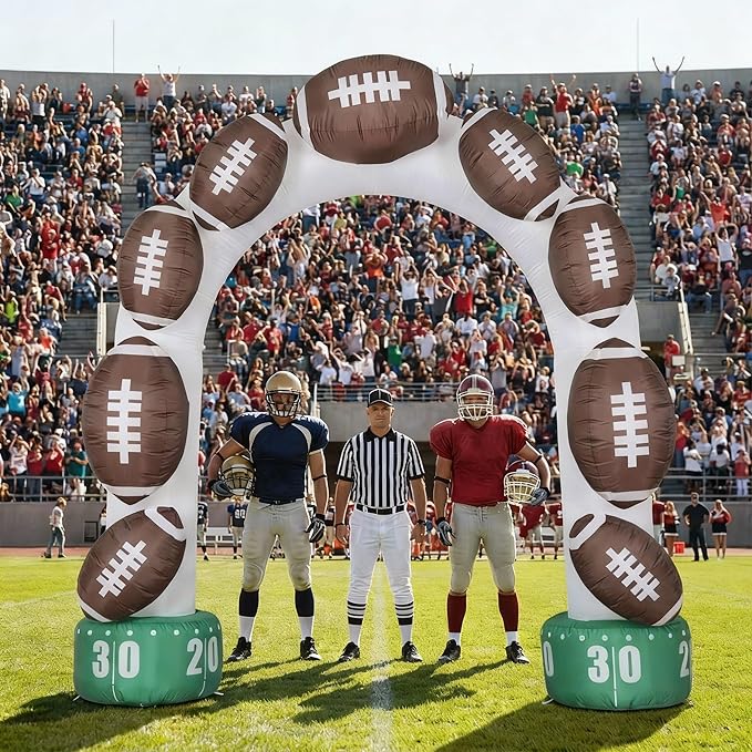 Jenaai 8ft Giant Football Inflatable Arch Blow up Touchdown Inflatable Outdoor Yard Decorations with Built in LED Lights Football Birthday Party Decor for Game Day Tailgate Fans Sports Party Supplies