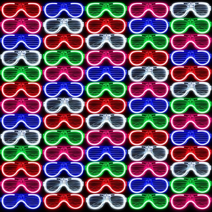 60 Pack LED Glasses, Light Up Glasses, 10 Neon Color Party Supplies for Kids Adult, Shutter Shades Light up Glasses, Glow Sticks Sunglasses Party Favors Birthday Christmas Carnival Party Glow Toys
