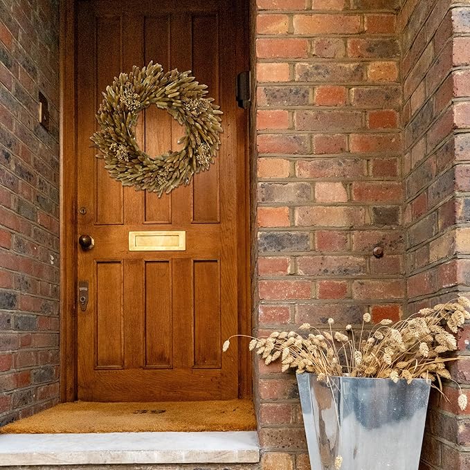 Galt International 21" Preserved Golden Natural Dried Lush Wheat Autumn Fall Wreath - Straw Wreath for Front Door Farmhouse Harvest Thanksgiving Decorations Home Decor Pampas