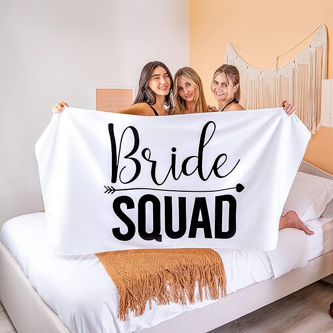 4 Pack Bride Squad Towel for Beach Bachelorette Party - Classic Design for Bridesmaids to Match Bride to Be - Team Bride Tribe Bachelorette Party Towels - 60"x30"