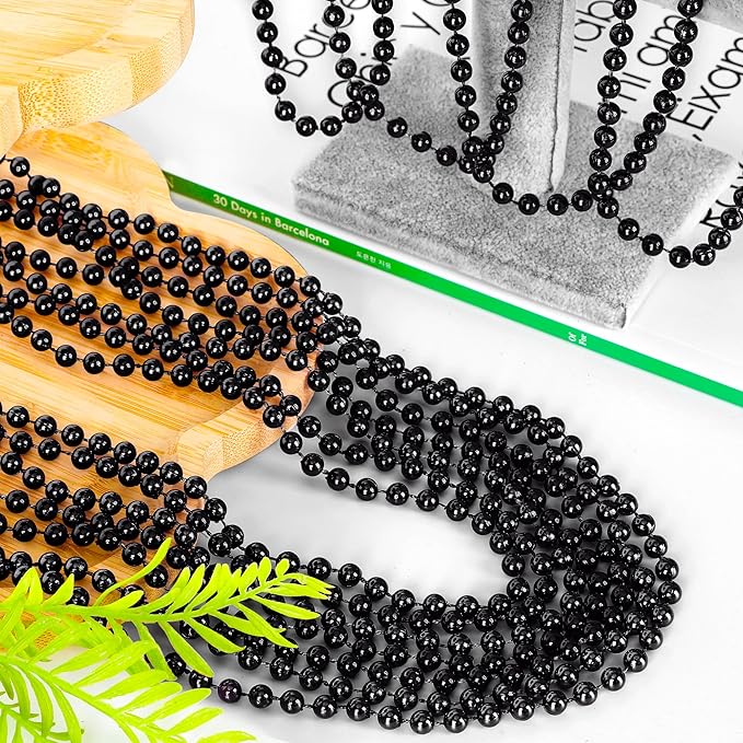 200PCS Beaded Necklace, 33" Mardi Gras Beads, Black Bead Necklace, Mardi Gras Accessories Throw Beads Bulk Party Favors Supplies Decorations for Parade Event Festival Christmas Pirate