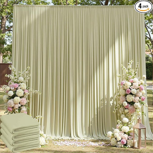 20ft x 8ft Wrinkle Free Sage Green Backdrop Curtains for Parties Weddings, 4 Panels 5×8ft Soft Silk Polyester Photo Backdrop Drapes for Birthday Baby Shower Photo Photography Background Cloth
