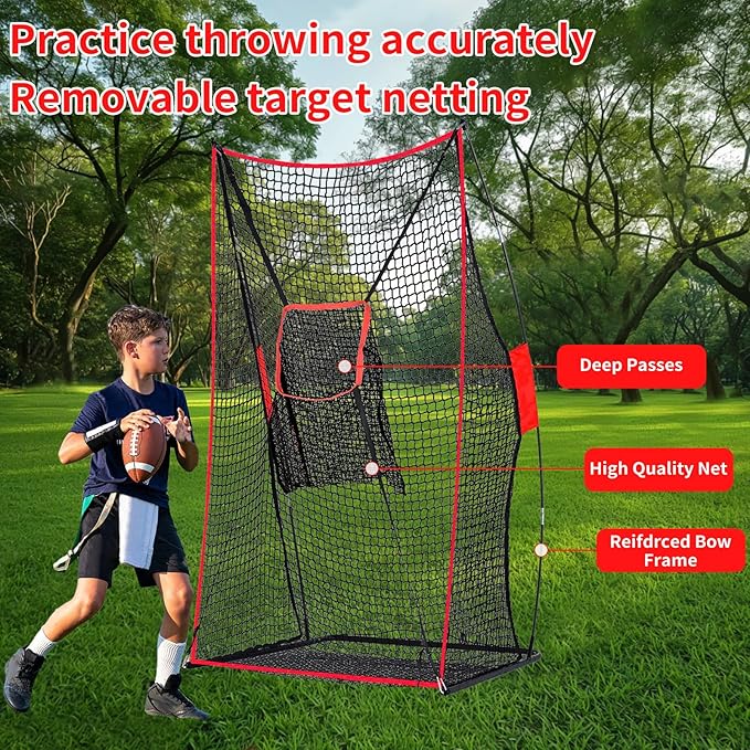 Football Kicking Net - Portable Practice Net with Target Zone for Backyard Punting Passing Snapping Accuracy - Sideline Training Tool for Improving Skills & Confidence for Adults Kids