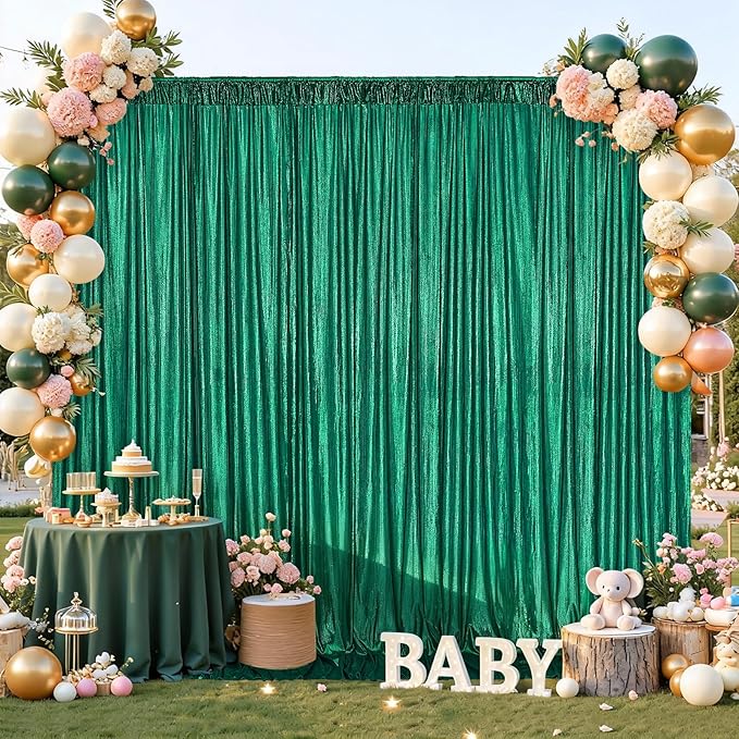 Emerald Green Backdrop Party Decorations: Backdrop Drapes Curtains 4.8FTx8FT Wrinkle Free Christmas Fabric for Sparkle Wedding Bridal Baby Shower