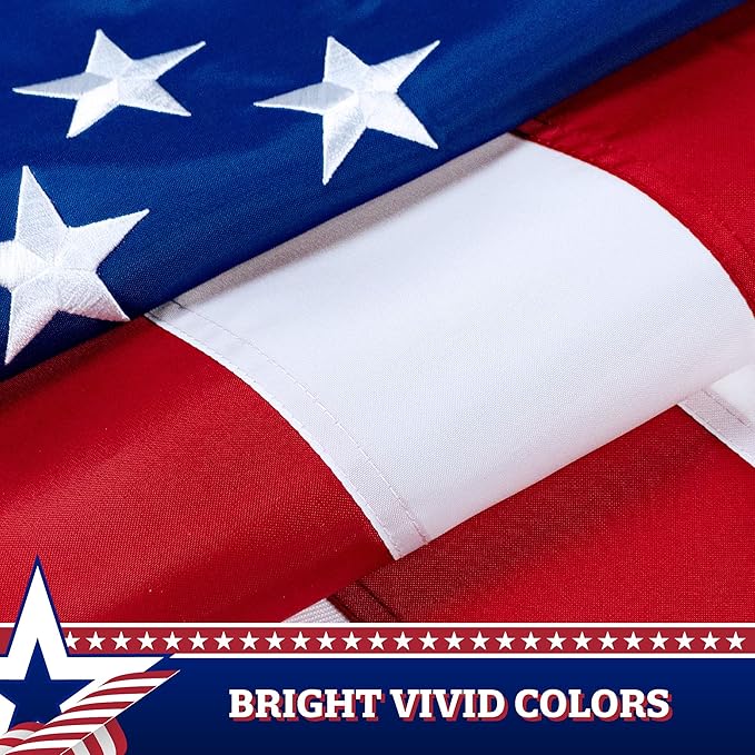 G128 – 3 Pack: American Flag Patriotic Bunting & Flag Pulldown, 50 Embroidered Stars with 5 Fully Sewn Stripes, decorative bunting, 20" x8', Red/White/Blue, Vertical Flag Wall Déc