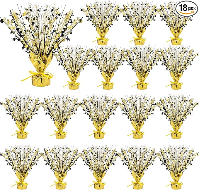 Crowye 18 Pcs Foil Spray Centerpiece Valentine's Day Table Decoration Winter Party Star Burst Metallic Table Centerpieces for Party Birthday Season Holiday(Black Gold)