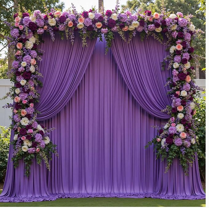 10 ft x 10 ft Wrinkle Free Purple Backdrop Curtain for Parties, Polyester Purple Photo Backdrop Drapes for Wedding Birthday Girls Party Mermaid Baby Shower,5ft x 10ft,2 Panels