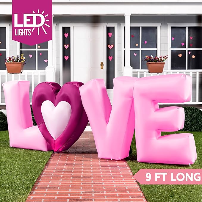 Joiedomi 9 FT Long Valentine Inflatable Love Letters with Built-in LED Lights, Blow up Valentine Romantic Holiday Decor for Wedding Proposal Outdoor Indoor Yard Party Supplies