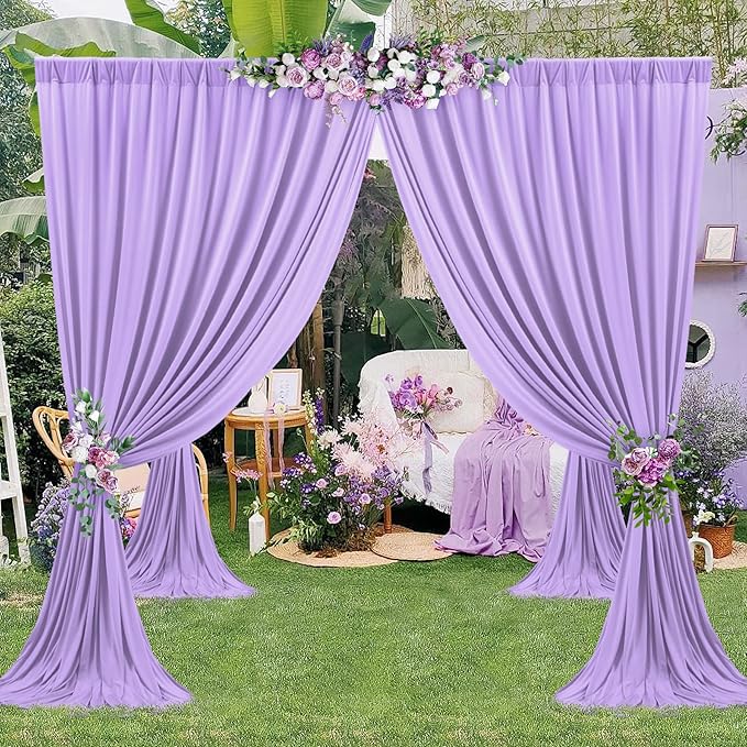 30ft×10ft Wrinkle Free Lavender Backdrop Curtain for Party, 6 Panels 5×10ft Soft Silky Polyester Purple Lilac Photo Backdrop Drapes for Birthday Baby Shower Mother's Day Wedding Photography