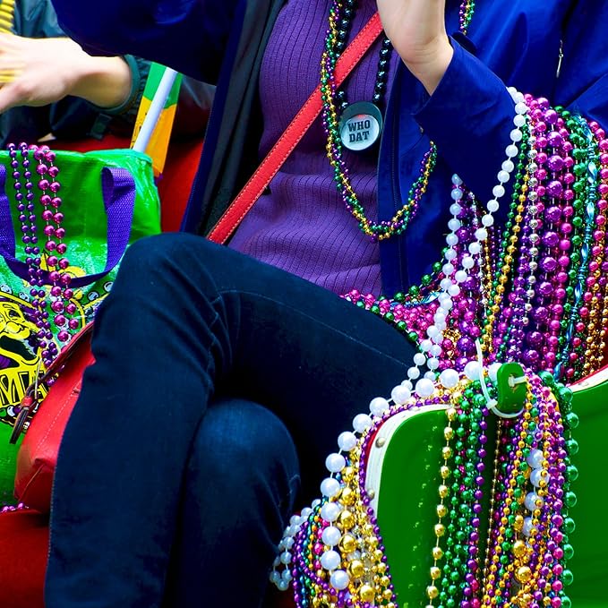 200PCS Mardi Gras Beads, 33" Bead Necklace, Mardi Gras Accessories, Purple Gold Green Party Beads Parade Throws Bulk for Christmas Pirate Wedding Birthday Party Supplies Decor