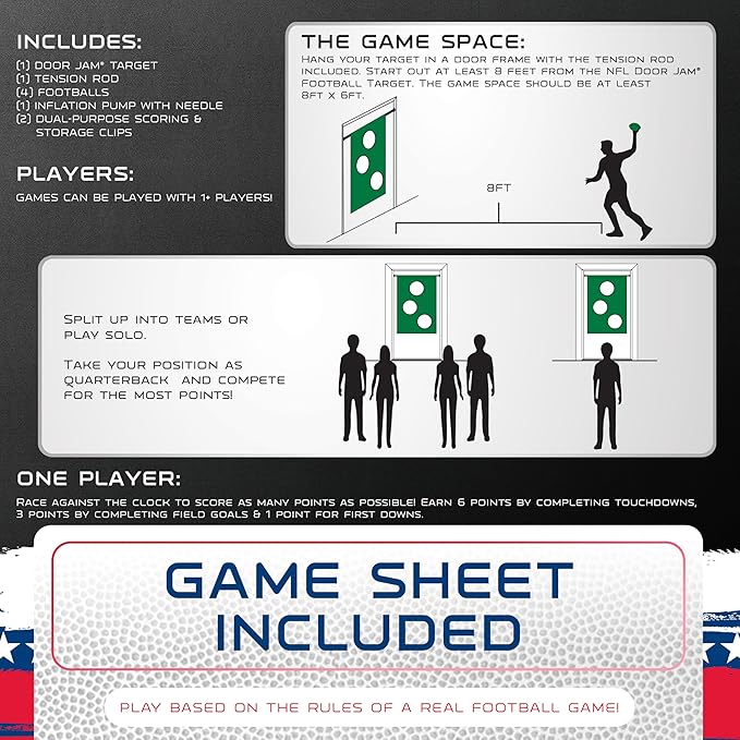 Franklin Sports NFL Mini Football Toss Target Game - NFL Door Jam Football Over The Door Target + (4) Mini Balls Set - 3 Hole Throwing Game for All Ages - Practice Passing + Aim