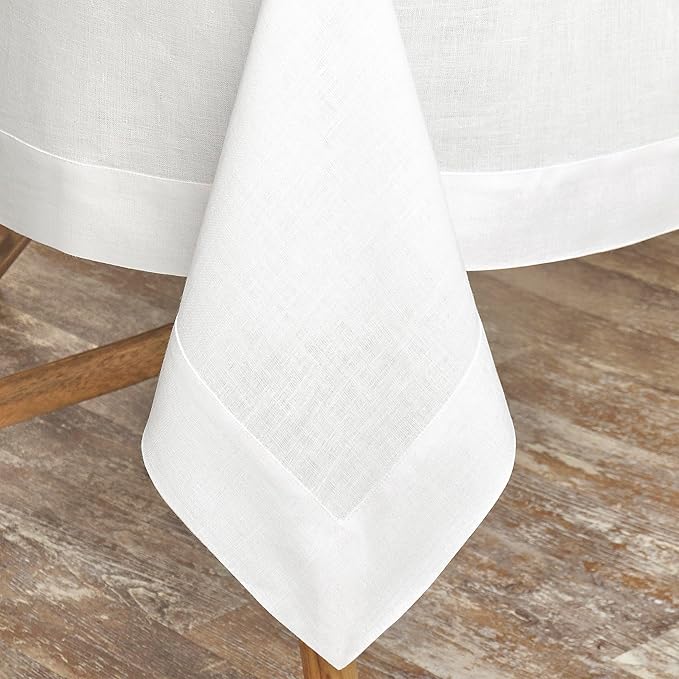 D'Moksha Homes Linen White Tablecloth 60 x 90 Inch - 100% Pure Linen Rectangular Tablecloth - Machine Washable Table Cloth for Valentines, Spring, Easter