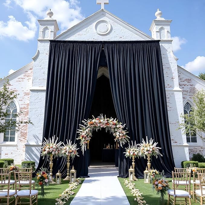 gogoparti 20x15 ft Black Backdrop Curtain for Weddings & Parties - 4-Panel Wrinkle-Free Polyester Drape, 15 FT Long for Birthday, Baby Shower, Halloween Photography Background