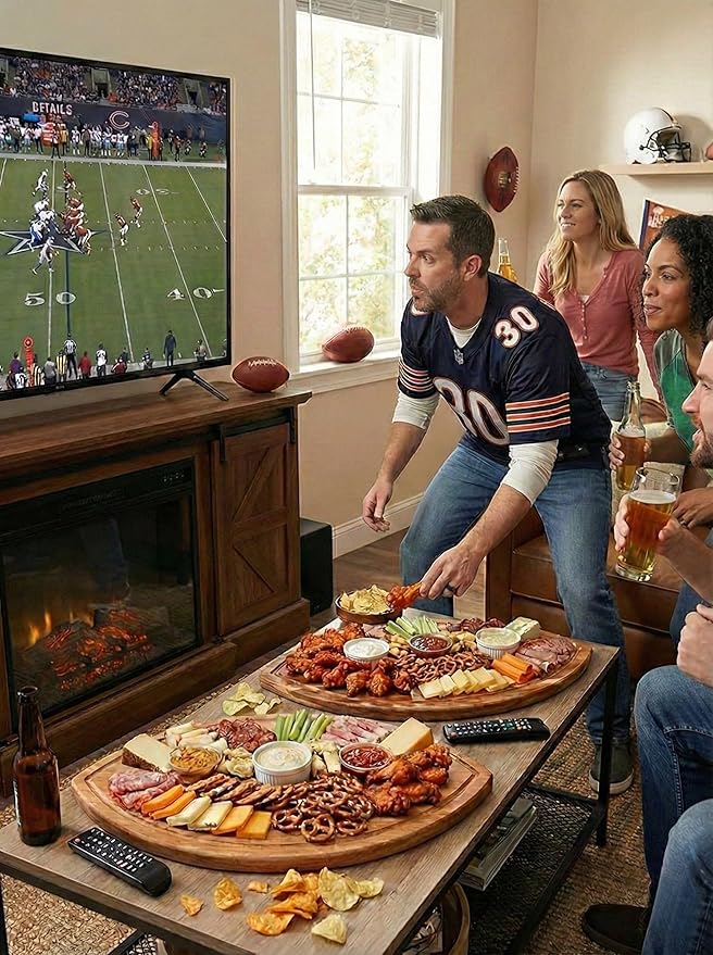 New – Giant Football Shaped Cutting Board – 23.5X14 INCH – Jumbo Size Acacia Wood Charcuterie Tray – Extra Large Wooden Football Serving Platter for Super Bowl Parties, Tailgate Hosting & Gifts