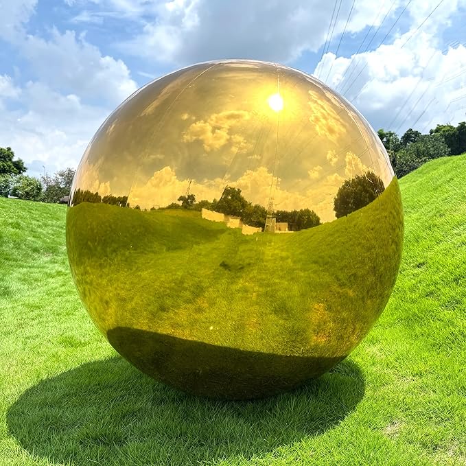 Gold Inflatable Mirror Ball, Big Shinny Mirror Balls Reusable Large PVC Disco Ball Balloon for Large Event Decoration, Party, Concerts, Stage, Wedding Decor, Without Air Pump(1 Pcs, 31.5in)