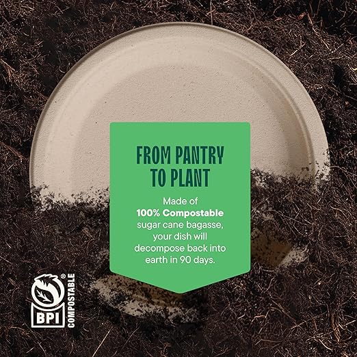 100% Compostable Paper Plates 7 Inch [1000 Count] Heavy-Duty Dessert Plates - Natural Brown Color Unbleached Bagasse - Eco-Friendly Disposable Biodegradable Sugarcane Plates - [Bulk Case 8/125 Pack]