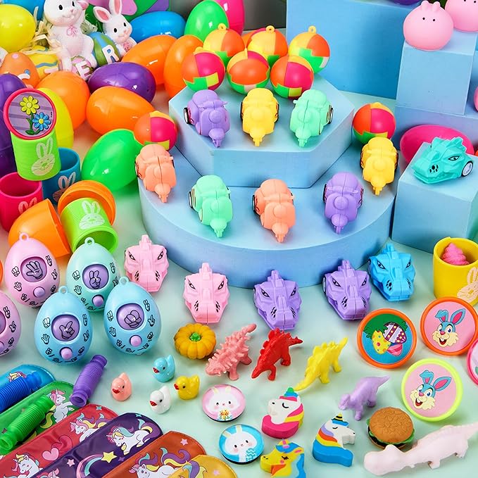 JOYIN 160 PCS Prefilled Easter Eggs with Assorted Toys, Easter Stuffed Eggs for Egg Hunt Supplies, Basket Stuffers Fillers, Classroom Prizes, Party Favors