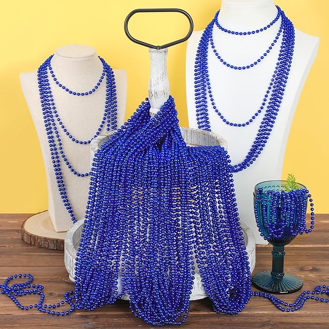 200PCS Blue Beads, 4th of July Blue Beaded Necklaces Stuff, 33" Mardi Gras Necklace Costume Bulk, Parade Throw Party Accessories for Fourth of July Wedding Birthday Events Supplies Decorations