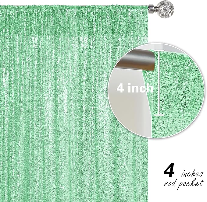 Mint Green Sequin Backdrop Curtain 4 Pieces 2FTx8FT Glitter Photography Backdrop for Party Wedding Birthday Christmas Decorations