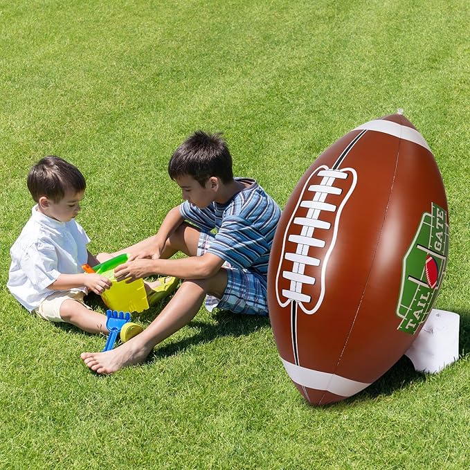 Bencailor 2 Pcs Giant Football Party Decoration Jumbo Inflatable Football with Tee Set for Game Large Blow up Footballs for Sport Birthday Party Indoor Outdoor Lawn Yard Decor(47 Inch)