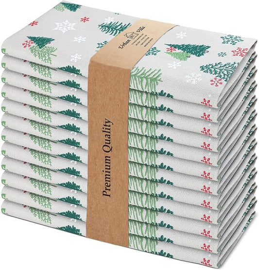 Urban Villa Cloth Napkins Set of 12(20x20)100% Cotton Dinner Napkins Cloth Washable Soft Durable Reusable Absorbent Napkins Ideal for Farmhouse Parties Hotel Lunch Restaurant Dinner Napkins-Green Tree