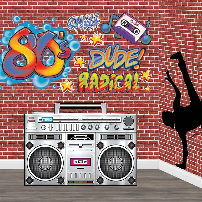 Beistle 80s Boom Box Stand-Up, Retro Metallic Cardboard Decoration, Perfect for 1980s ERAS Theme Dance Parties, Photo Booth Props, and Throwback Events, Large 3' 3¼" x 4' 5"