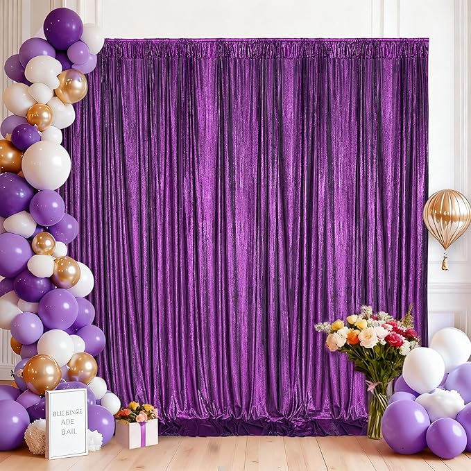 Purple Sequin Backdrop Curtains - 4.8x8FT Wrinkle-Free Glitter Drapes for Halloween Decoration Birthdays Weddings Graduations