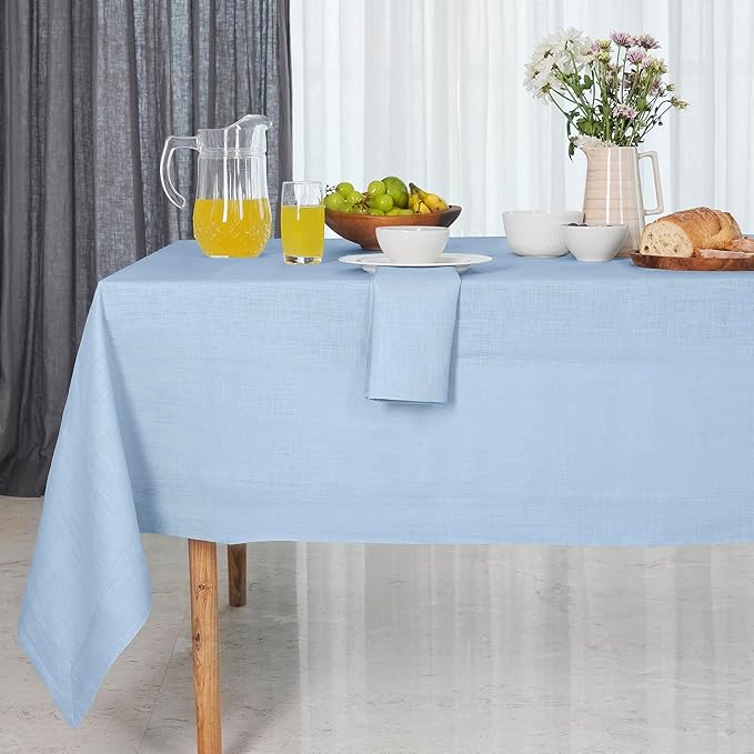 D'Moksha Homes Powder Blue Linen Tablecloth 54 x 72 Inch - 100% Pure Linen Tablecloth for Rectangle Tables - Machine Washable Table Cloth for Spring, Easter